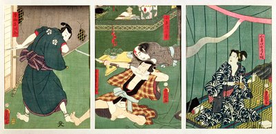 The Actors Ichikawa Kodanji IV as the Ghost of Koheiji with wai Kumesaburo as O-Tsuka, Wife of Koheiji, Sawamura Tossho II and Kijiro in a Scene from the Play 